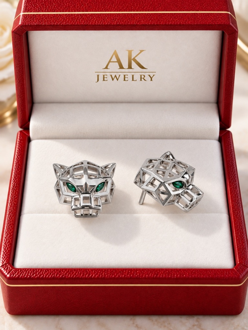 💎LUXURY Earrings, 18k White Gold Panther, Stunning Polished | by AK Jewelry™